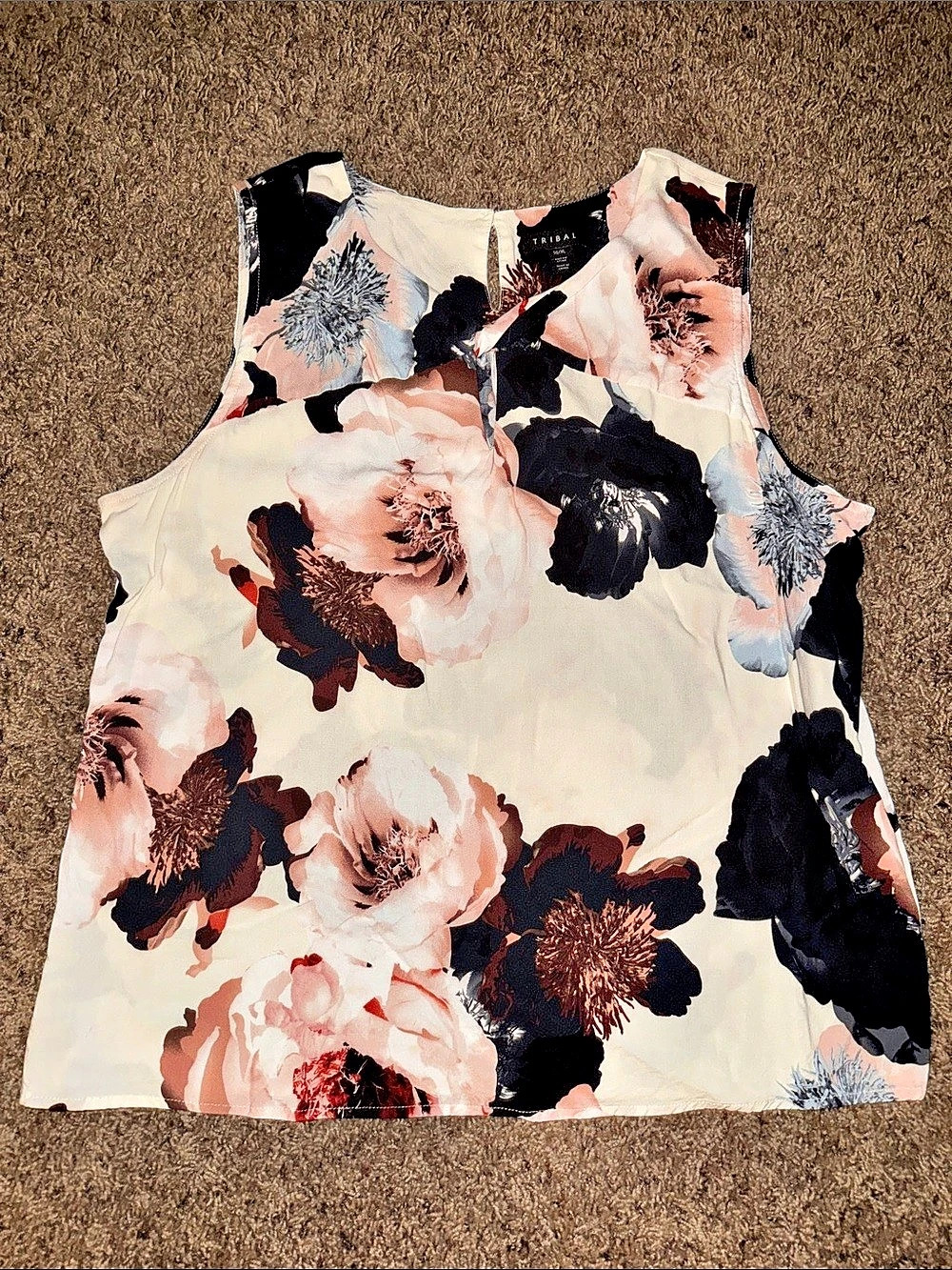 Tribal Floral Sleeveless Blouse in Cream & Black Like New